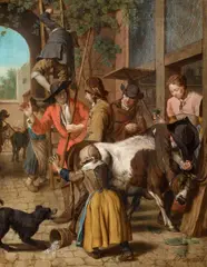 Jan Josef d.Ä. Horemans, Viehmarkt in einer flämischen Stadt, Öl auf Holz