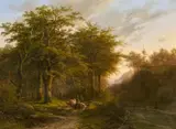 Johann Bernhard Klombeck, Waldlandschaft mit Viehzug, Öl auf Leinwand