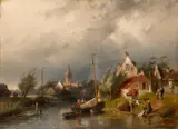 Charles Leickert, Gewitterwolken über einem flandrischen Städtchen, Öl auf Holz