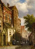 Willem Koekkoek, Straßenszene in einer holländischen Stadt, Öl auf Leinwand