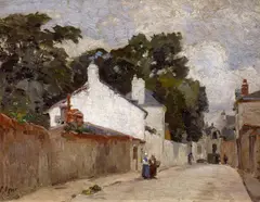 Dorfstraße by Charles Jean Ogier, Öl auf Holz, sold Nov 2014