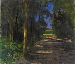 Émile Schneider, Waldweg, Mischtechnik auf Papier
