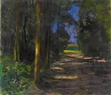 Émile Schneider, Waldweg, Mischtechnik auf Papier