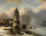 Wintertag am Kanal by Johannes Bartholomäus Duntze, Öl auf Leinwand, sold Nov 2014