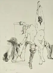Ohne Titel by Alfred Hrdlicka, Tusche auf C.M.FABRIANO ROMA (Wasserzeichen), sold Nov 2014