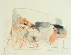 Alfred Hrdlicka, Schach, Farbige Kreiden auf Hahnemühle (Wasserzeichen)