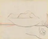 Salvador Dalí, Étude pour le tableau "Apparition d'un visage et d'un compotier sur une plage", Bleistift und Farbkreide auf U