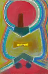 Ohne Titel by Max Ackermann, Pastell auf grauem Maschinenbütten (mittig gefaltet), sold Nov 2014
