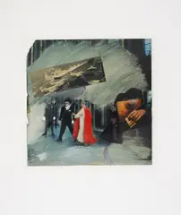 Papst Pius by Wolf Vostell, Übermalte Papiercollage auf Karton, sold Nov 2014