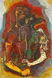 Jüngling und Dämon by Karl Hofer, Öl auf Hartfaserplatte, sold Nov 2014