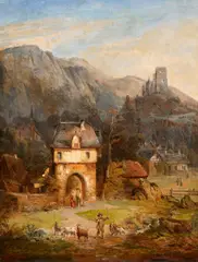 Joseph Minjon, Dorf an der Mosel, Öl auf Leinwand
