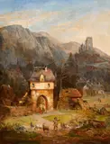 Joseph Minjon, Dorf an der Mosel, Öl auf Leinwand