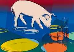 Fiesta pig by Andy Warhol, Farbserigrafie auf Arches 88, sold Nov 2014
