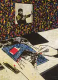 Achim Duchow, "exzessive Kreativität", Mischtechnik auf Karton auf Leinwand aufgezogen