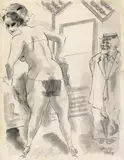 Burlesque Show, New York by George Grosz, Lavierte Tusch- und Rohrfederzeichnung auf Velin (Cranford Wasserzeichen), sold Nov 2014