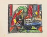 Adolf Hölzel, Figur in Landschaft, Farbkreiden und Bleistift auf Velin
