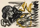 A. R. Penck, mm 4 (Frauenkopf im Profil), Gouache und Tusche auf strukturiertem Karton