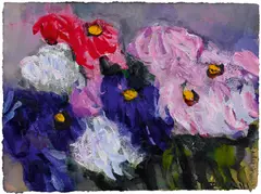 Blumenstillleben by Klaus Fußmann, Mischtechnik auf handgeschöpftem Bütten, sold Nov 2014