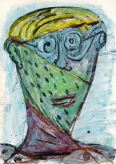 Ohne Titel (Mann) by Markus Lüpertz, Farbkreide auf Papier, sold Nov 2014