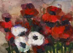Blumenstillleben by Klaus Fußmann, Mischtechnik auf festem Büttenkarton, sold Nov 2014