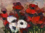 Klaus Fußmann, Blumenstillleben, Mischtechnik auf festem Büttenkarton
