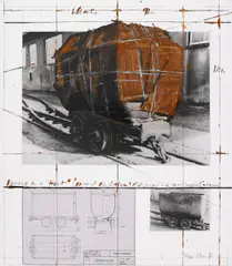 Package on a "Hunt" (Project for Goslar) by Christo, Farbserigrafie und Lichtdruck über Papiercollage auf Bütten, sold Nov 2014