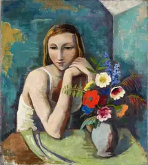 Karl Hofer, "Mädchen mit Blumen", Öl auf Leinwand
