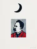 C. O. Paeffgen, Ohne Titel (Mond über Nietzsche), Übermalter Farboffset auf Karton