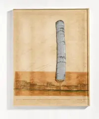 5600 Cubicmeter Package (Project for Documenta IV - Kassel) by Christo, Collage (Bleistift, beschichtetes Gewebe, Schnur, Transparentpapier, Kohle und Farbkreide) auf Karton, sold Jun 2015
