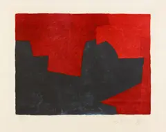 Composition lie-de-vin et bleue by Serge Poliakoff, Farblithografie auf BFK Rives (Wasserzeichen), sold Jun 2015