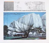 Christo, Wrapped Trees Project for the Fondation Beyeler and Berower Park, Switzerland, 1998, Farboffset auf strukturiertem Karton