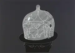 Herr mit Hut by Dieter Roth, Farblithografie auf schwarzem Tonkarton, sold Jun 2015