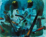 Neo Rauch, "Nacht in Havanna", Mischtechnik auf leichtem Karton