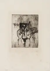Dame vor Pferdedroschke im Tiergarten by Lesser Ury, Radierung auf Maschinenbütten, sold Jun 2015
