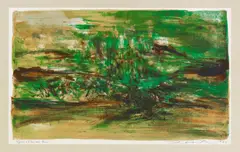 Composition en vert by Zao Wou-ki, Farblithografie auf China aufgewalzt auf grünem Richard de Bas (Wasserzeichen), sold Jun 2015