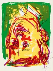 Georg Baselitz, Porträt als Pionier, Farblithografie auf Velin