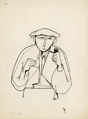 Raucher by Karl Hofer, Tusche und Bleistift auf leichtem Karton, sold Jun 2015