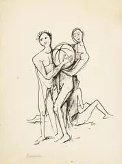Ballspieler by Karl Hofer, Tusche auf leichtem Karton, sold Jun 2015