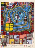 End of water on the roof by Friedensreich Hundertwasser, Japanischer Farbholzschnitt auf Japan, sold Nov 2015