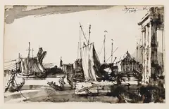 "Dogana" by Horst Janssen, Tuschzeichnung auf Maschinenbütten, sold Jun 2015