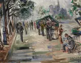 Anton Räderscheidt, Notre Dame et les bouquinistes, Öl auf Leinwand