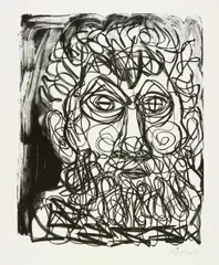 Selbstbildnis by A. R. Penck, Lithografie auf BFK RIVES FRANCE (Wasserzeichen), sold Jun 2015