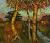 Otto Modersohn, Moor - Birken - Abendsonne (Abendstimmung), Öl auf Leinwand