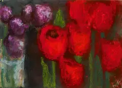 Klaus Fußmann, Tulpen, Mischtechnik auf Karton