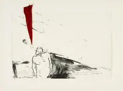 Volker Tannert, Der Künstler vertreibt dem Publikum mit symbolischen Gesten die Langeweile, Mischtechnik (Lithografie, Schablone, Papiercollage) auf Velin