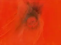 Otto Piene, "rot, rot, rot", Mischtechnik (Feuergouache) auf Leinwand