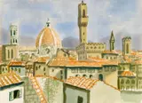 Eduard Bargheer, Ohne Titel (Blick über die Dächer von Florenz), Aquarell auf PMFABRIANO (1942) (Wasserzeichen)