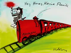 Udo Lindenberg, Sonderzug - Hey Honey, Keine Panik, Aquarell und Tusche auf Aquarellkarton