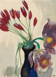 Blumenstillleben mit Tulpen und Orchideen by Emil Nolde, Aquarell auf Japan, sold Jun 2015