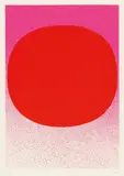 Rupprecht Geiger, Variation Runde Farbe II / leuchtrot warm mit Spritzer auf rosa kalt, Farbserigrafie auf Karton